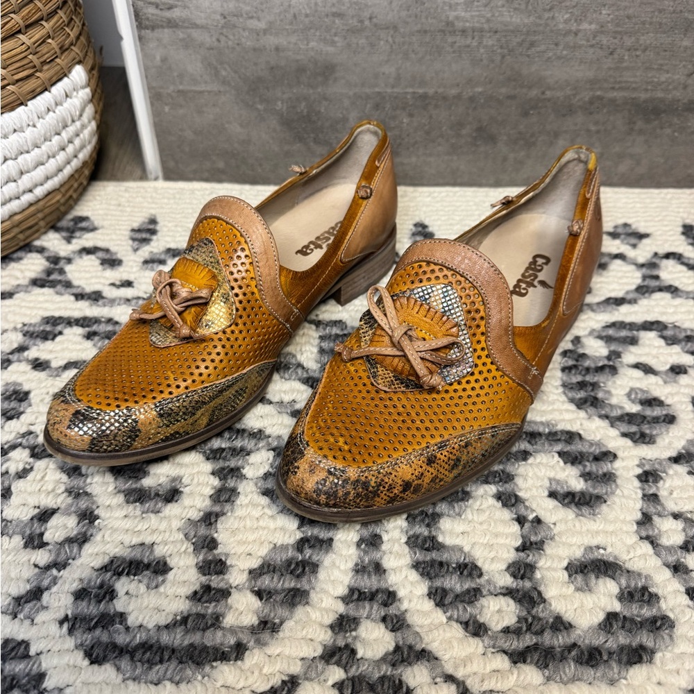 Casta Tan and Brown Perforated Loafers
